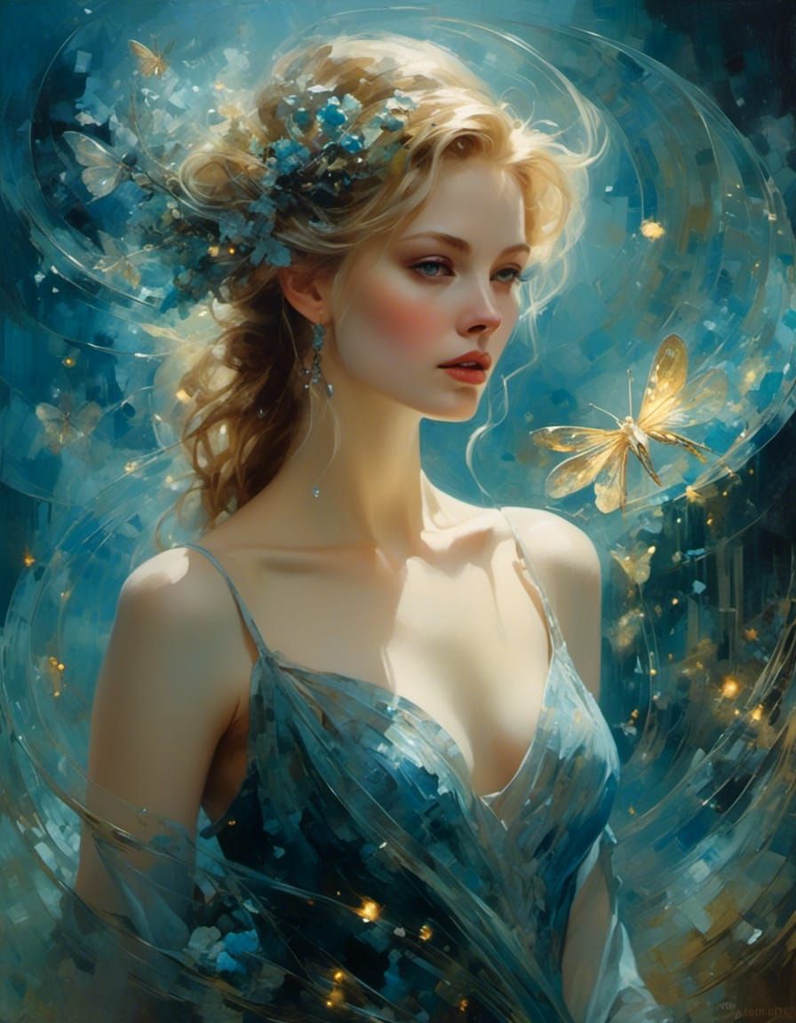 Bioluminescent Elven Kingdom at Night, Watercolor Style