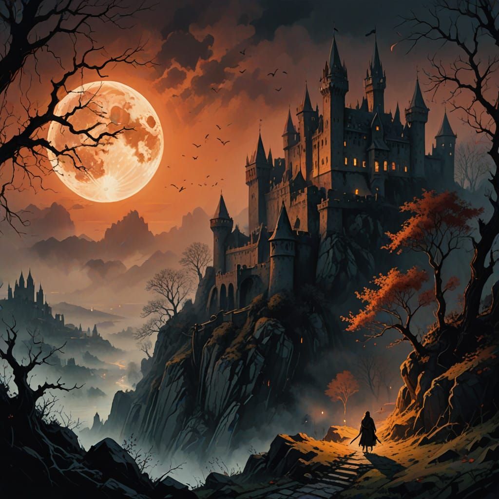 Medieval Castle in a Blood Moon Haze