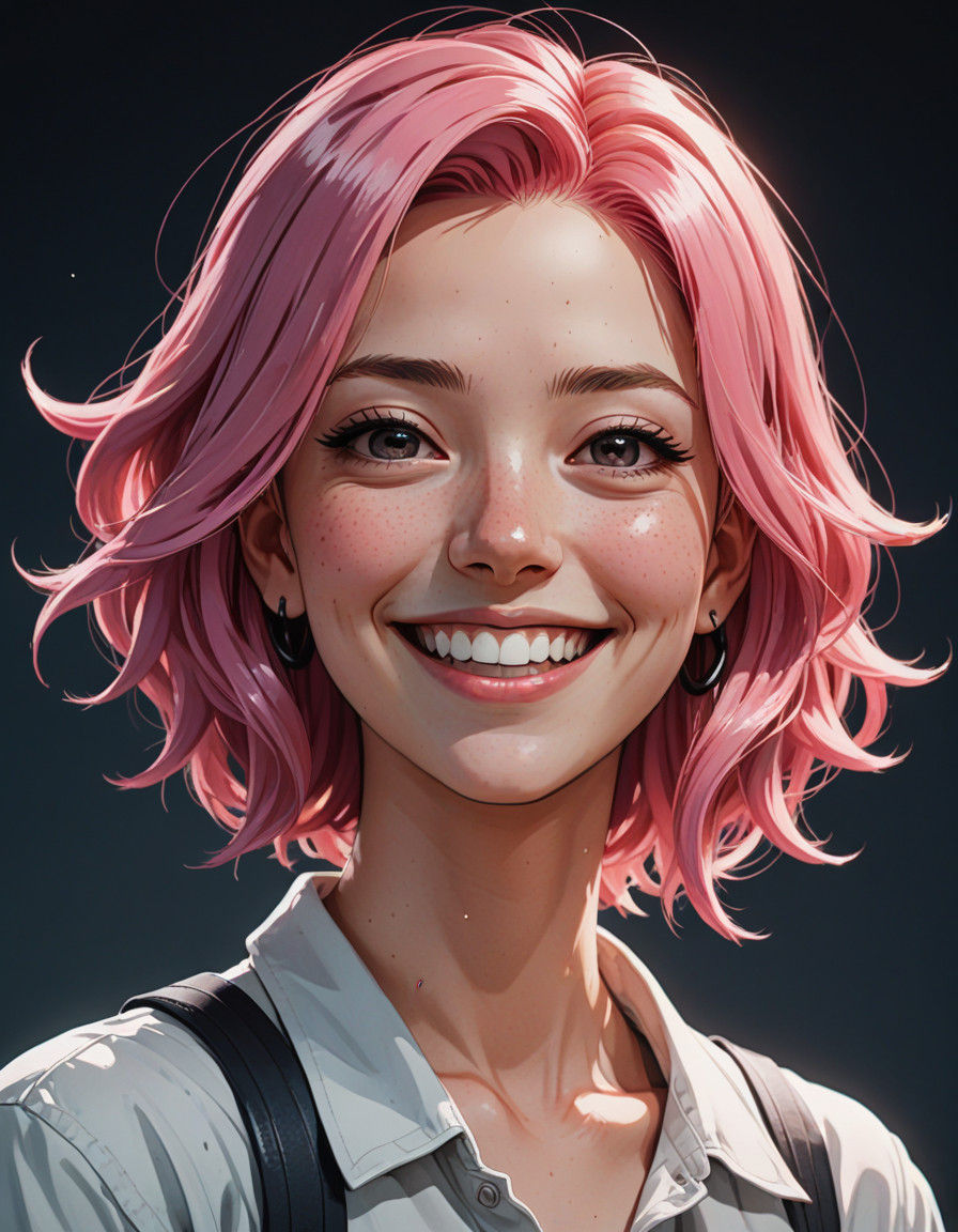 A Beautiful, Cel-Shaded Anime Goddess with Vibrant Pink Hair