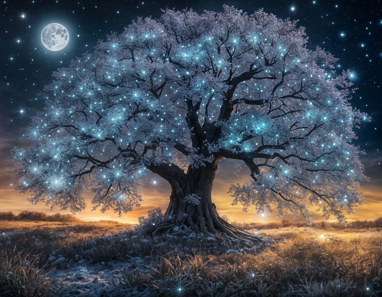 Crystal Tree Radiates Soft Moonlit Glow