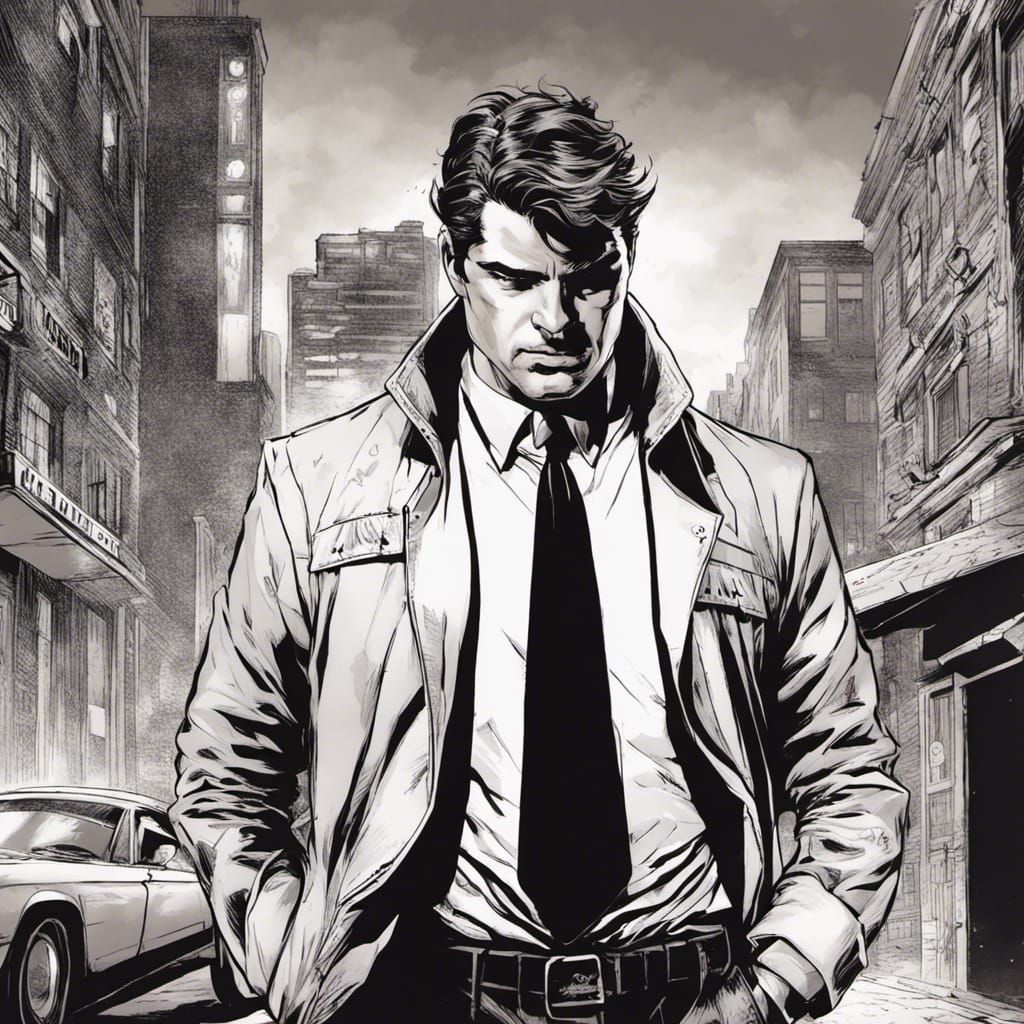 Male Detective in Dark Comic Book Style