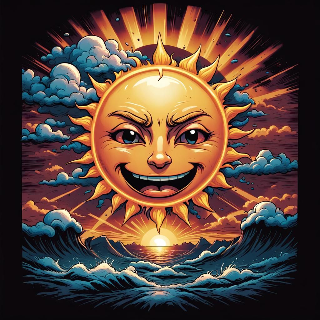 Sunrise Emoticon Comic Book T-Shirt Design