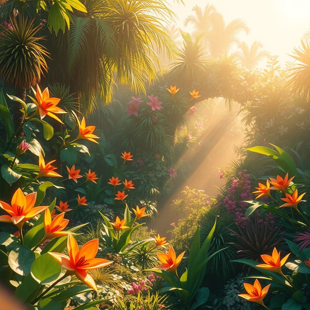 Lush Garden Paradise in 80s Style