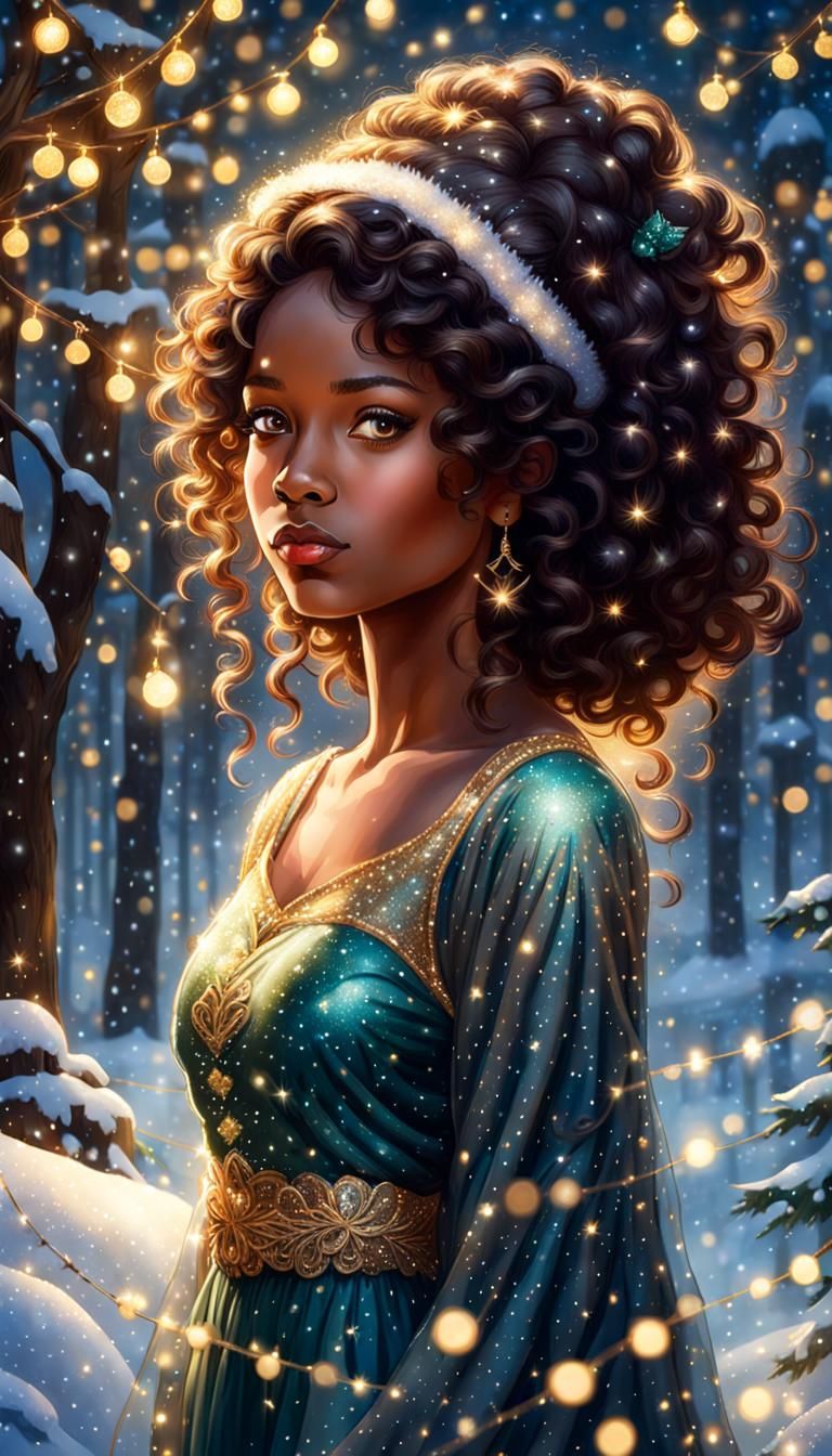 Mystical Christmas Fairy in Sparkling Festive Scene