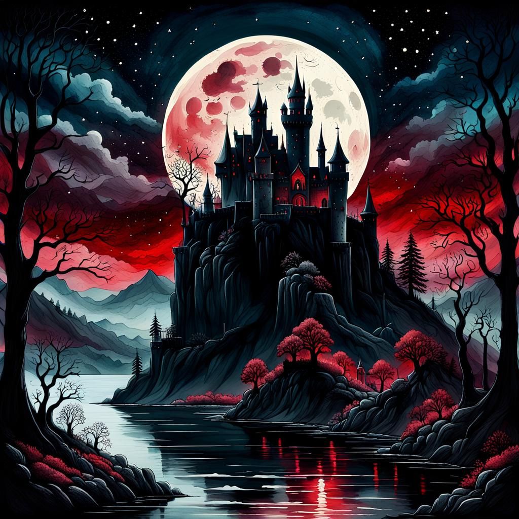 Dracula's Castle: Occult Dark Fantasy Landscape Painting