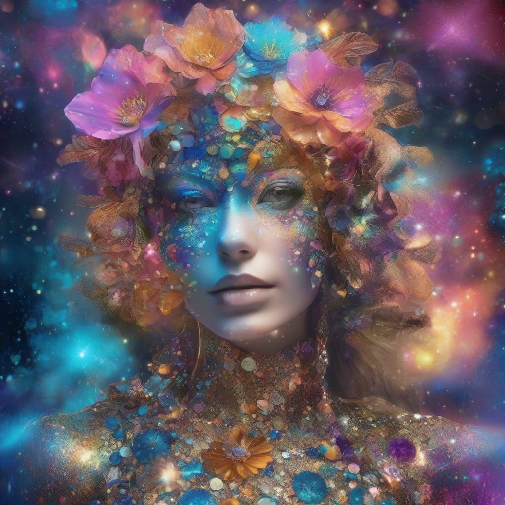 Magical Cyborg in Sparkling Flower Garden