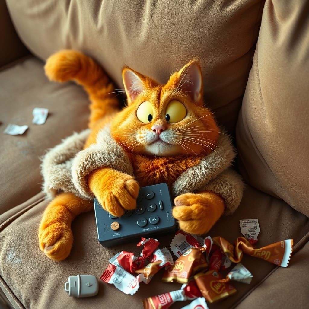 Realistic Garfield on Couch in Live-Action Style