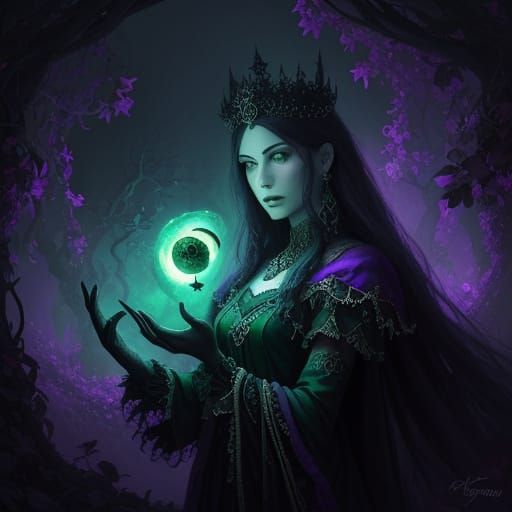 Persephone Tends Underworld Garden in Dark Fantasy Style