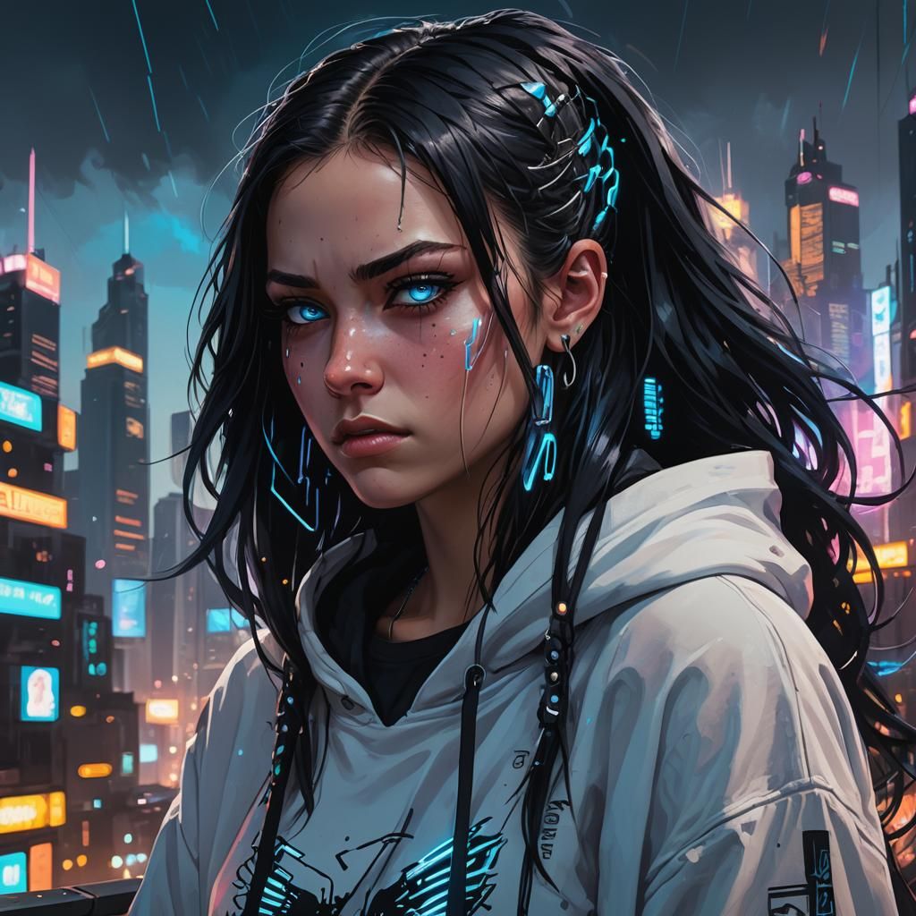 Cyberpunk Portrait of a Rebellious Teenager