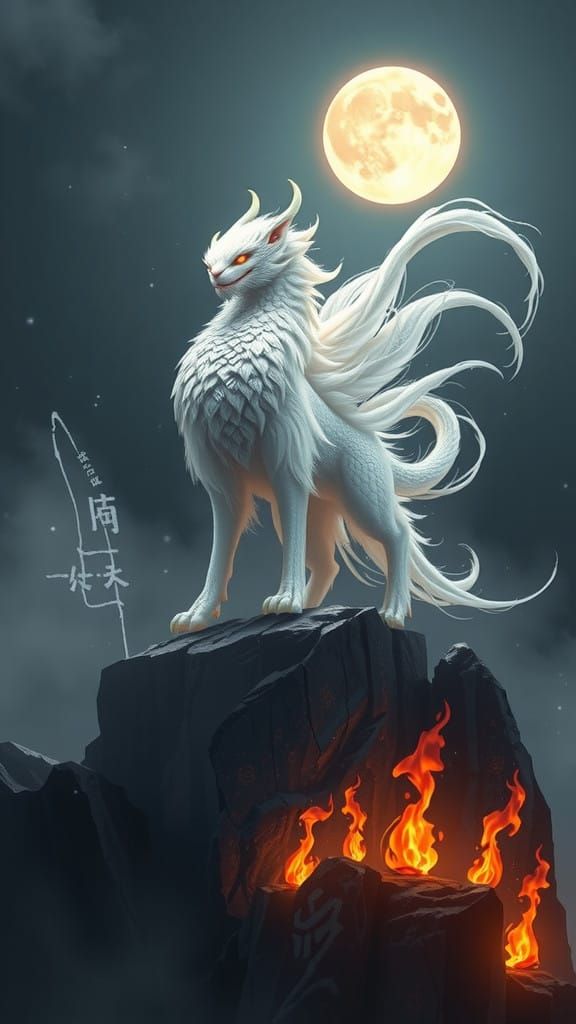 Mythical Bai Ze from Chinese Folklore in Majestic Dark Fanta...