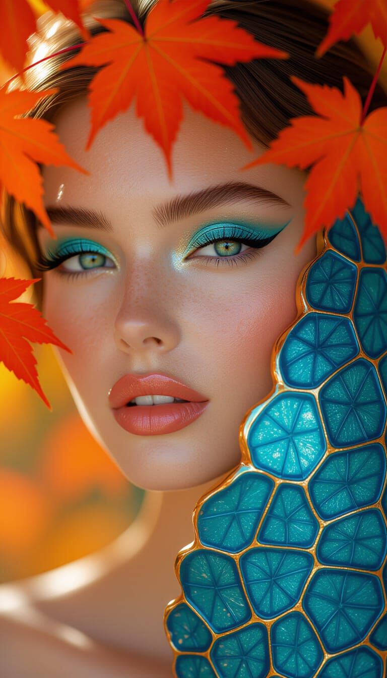 Autumnal Beauty with Kintsugi Shell in Digital Art