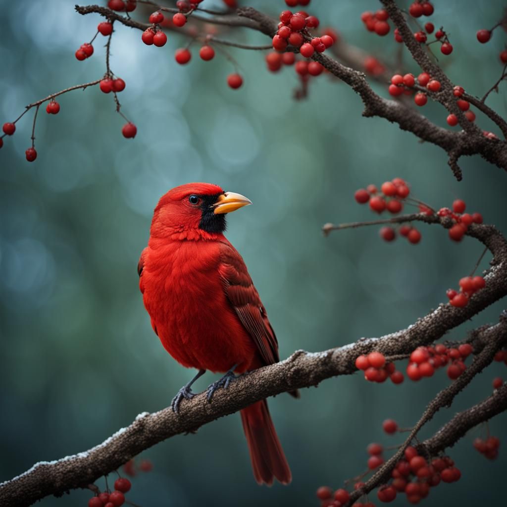 Vibrant Red Cardinal Portrait with Bokeh Background