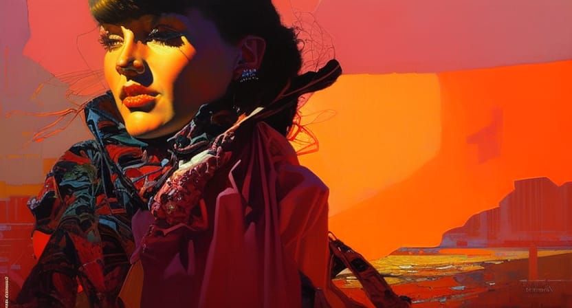 Eerie Portrait of Woman in Flowing Dress