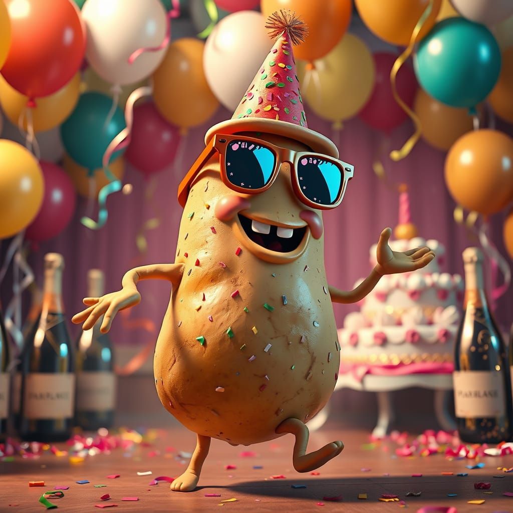 Hyper Realistic Party Potato in Vibrant Celebration