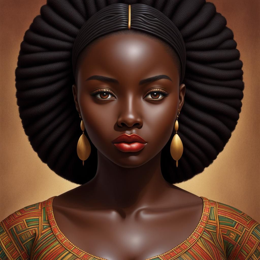 Dark-Skinned Woman in Rounded Figurative Style