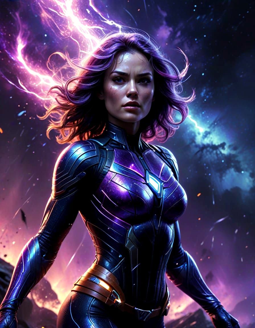 Ethereal Cosmic Heroine in Vibrant Digital Art