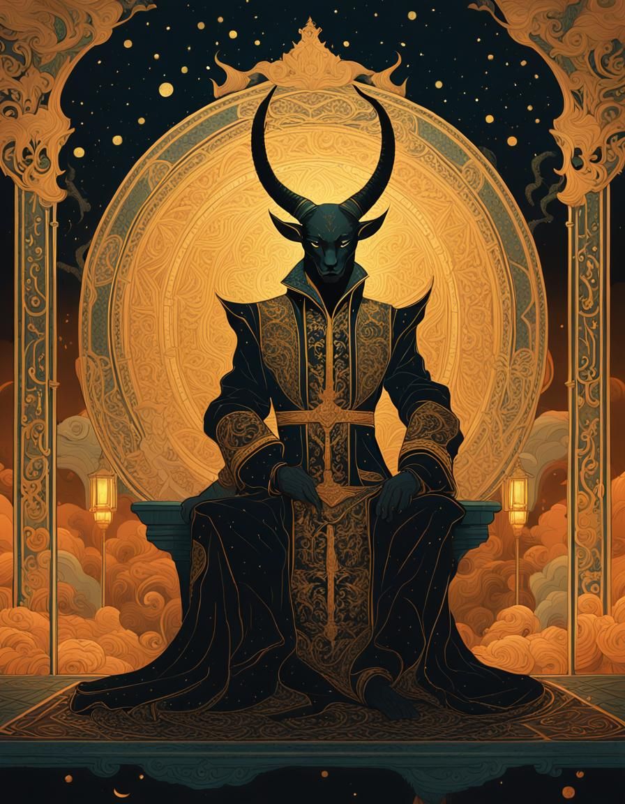 Regal Devil in Tarot Card Style Illustration