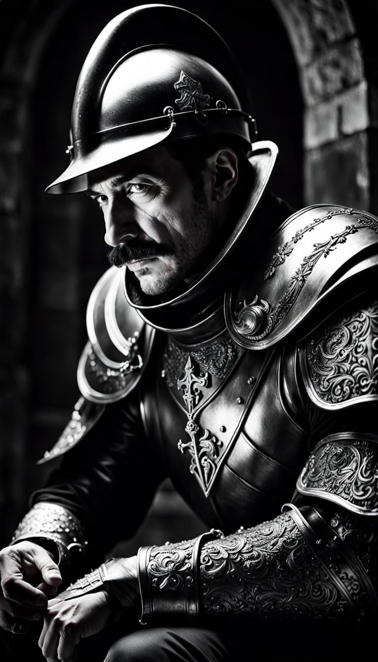 Noir Knight in Crypt: A Photographic Portrait