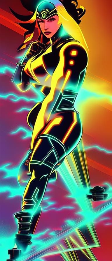 Madonna as Anime Muscle Woman in Cyberpunk Style
