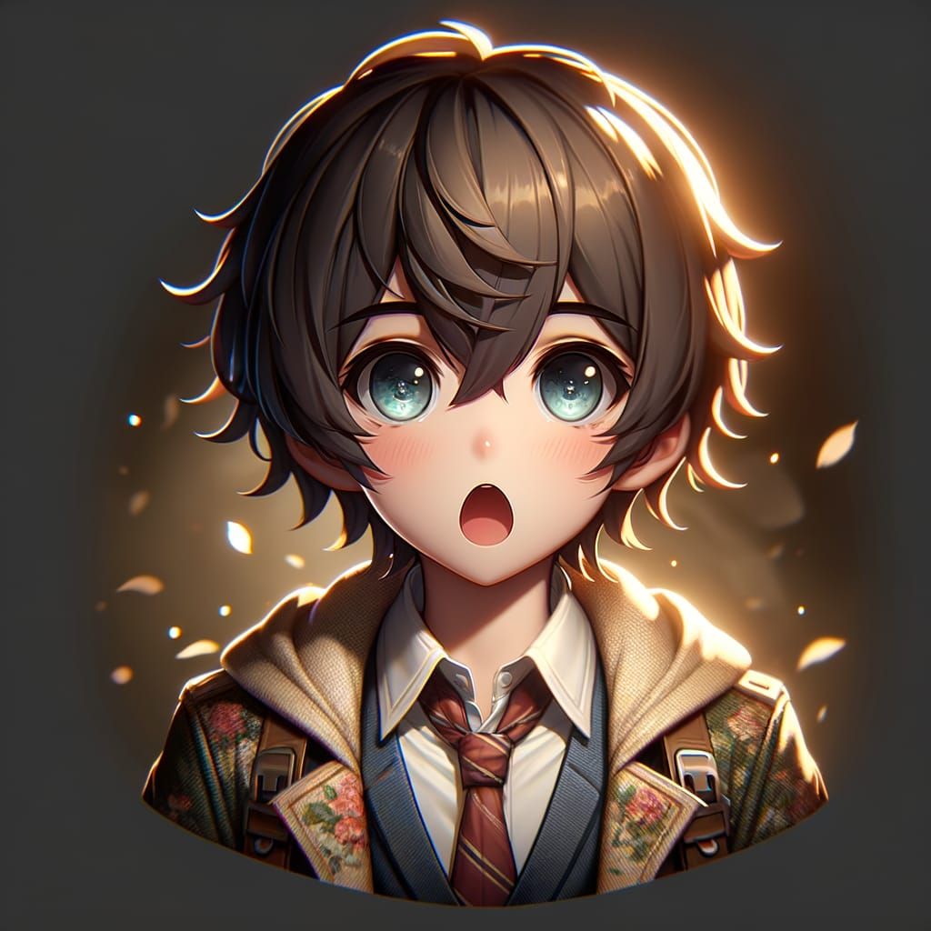Anime Boy 'Huh?' Emoji in Detailed Matte Painting Style