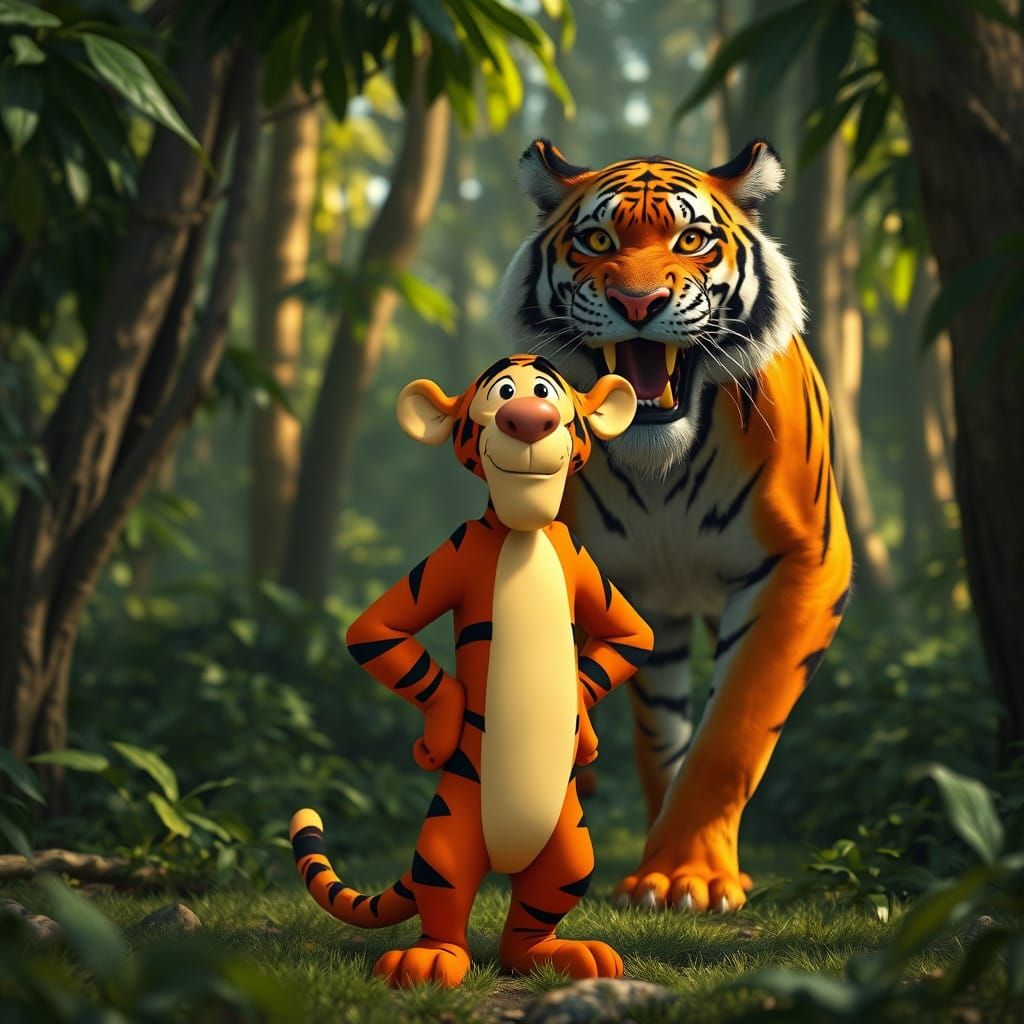 Tigger's Frightful Encounter with a Real Tiger in a Photorea...