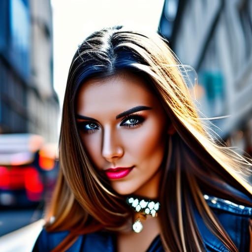 Hyperrealistic Woman on a City Street