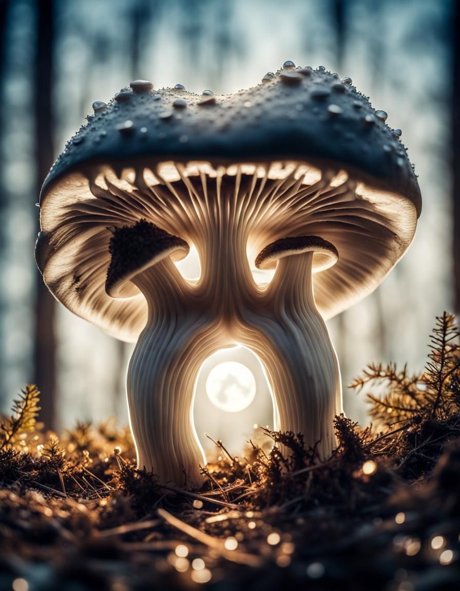 Molar Mushroom Portrait Under Moonlight