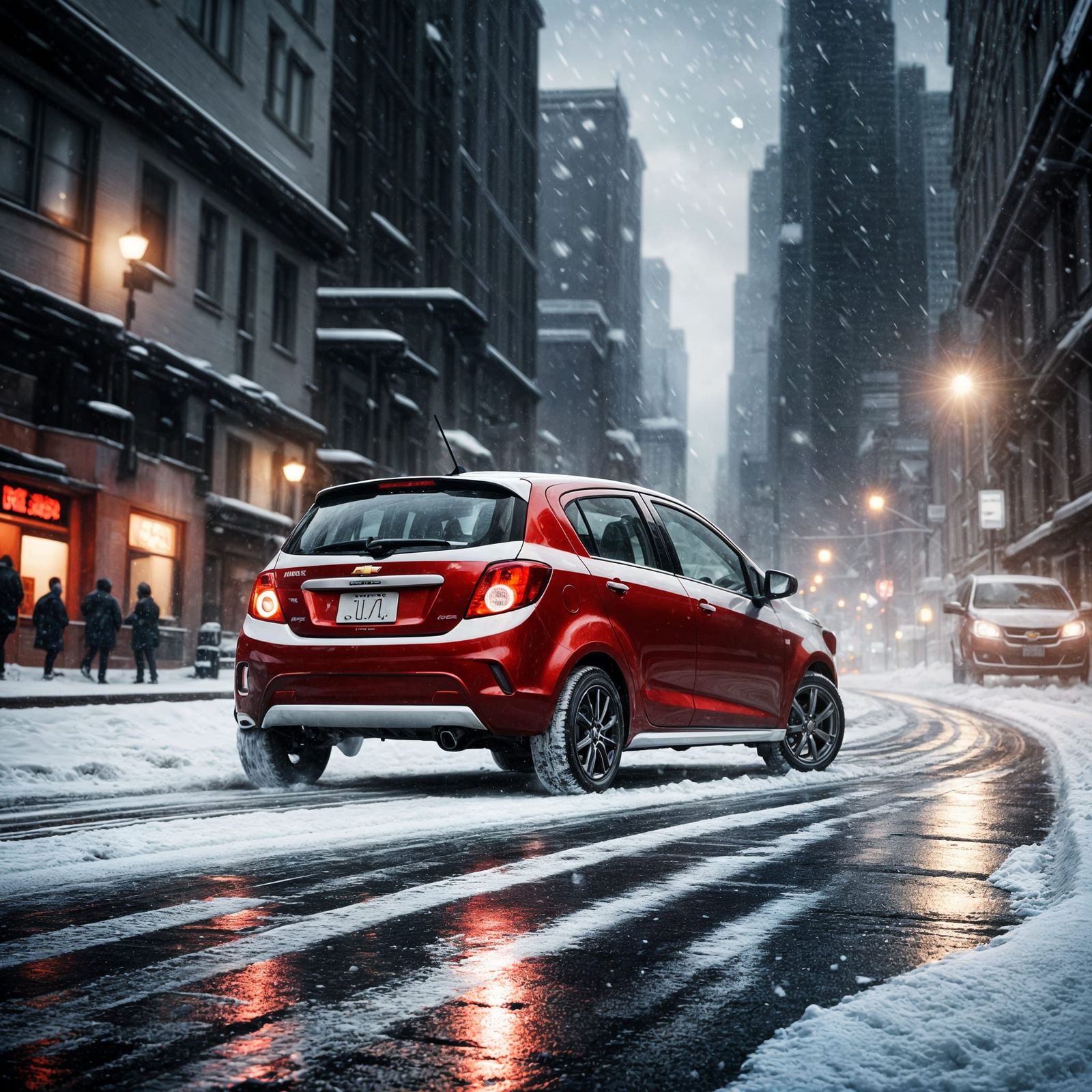Chevrolet Aveo Races Through Snowy Metropolis