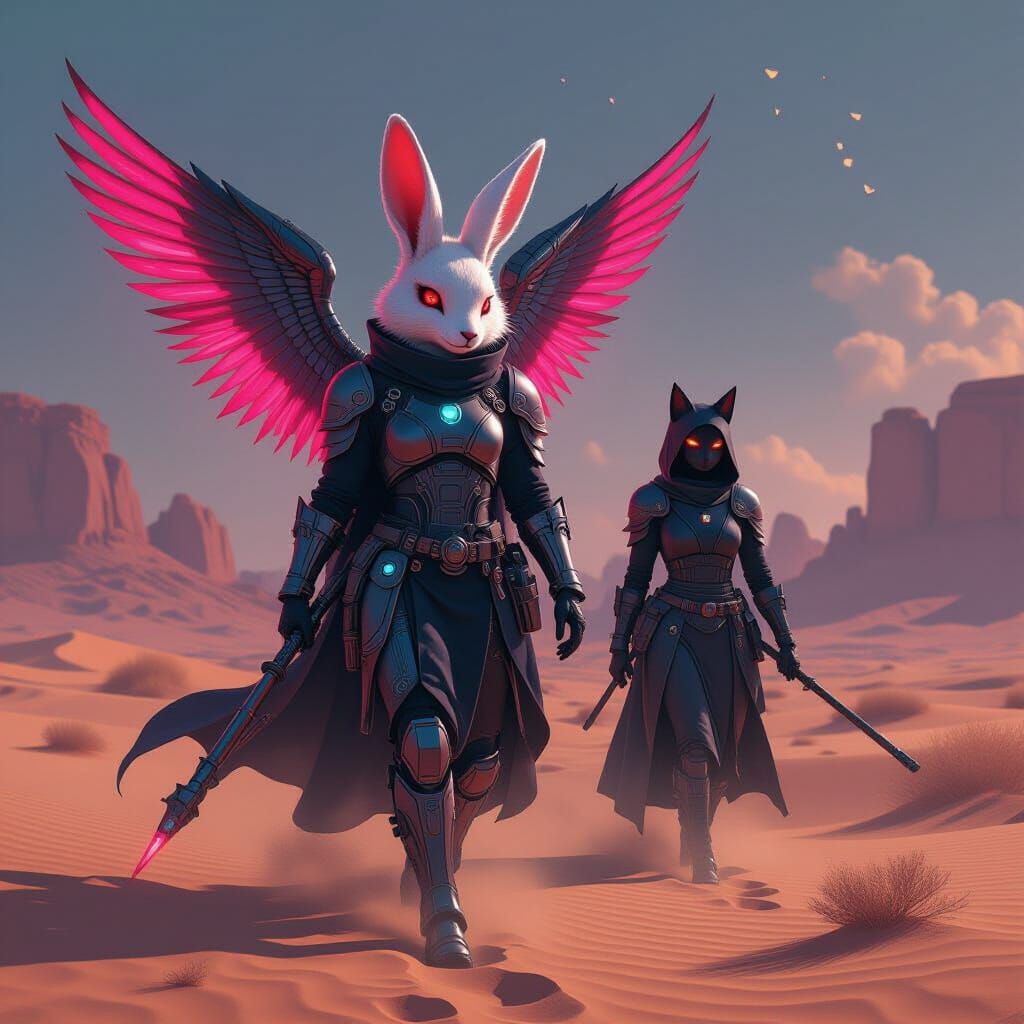 Cybernetic Rabbit Fox in Dramatic Cyberpunk Scene