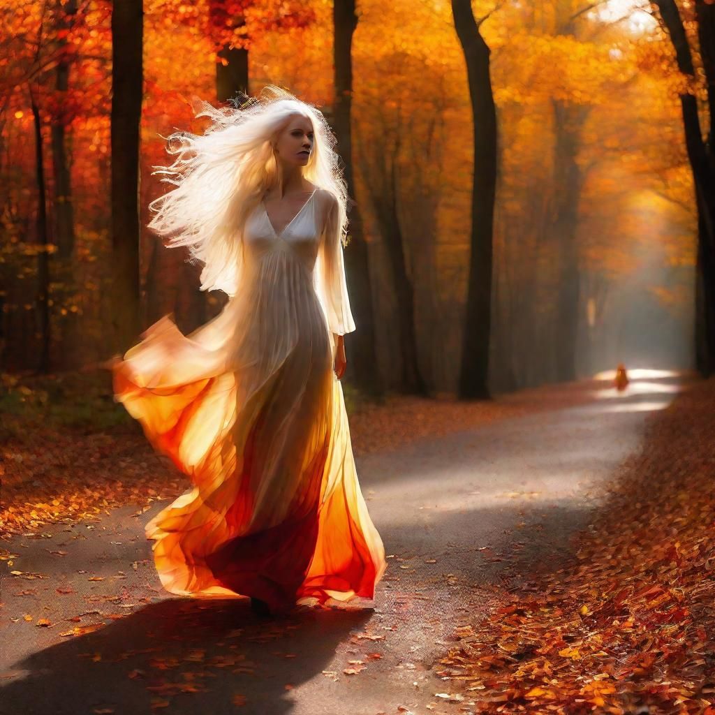 Woman in Forest with Cat, in Gouache Style