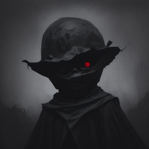 Surreal Dark Fantasy Creature with Glowing Red Eye