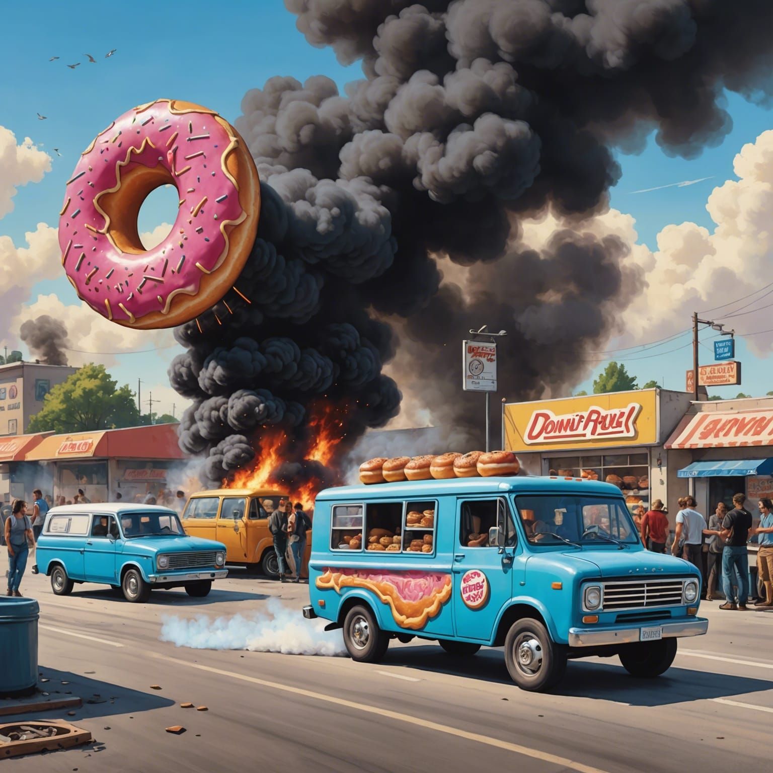 Donut Food Truck Drifting: Comic Book Illustration