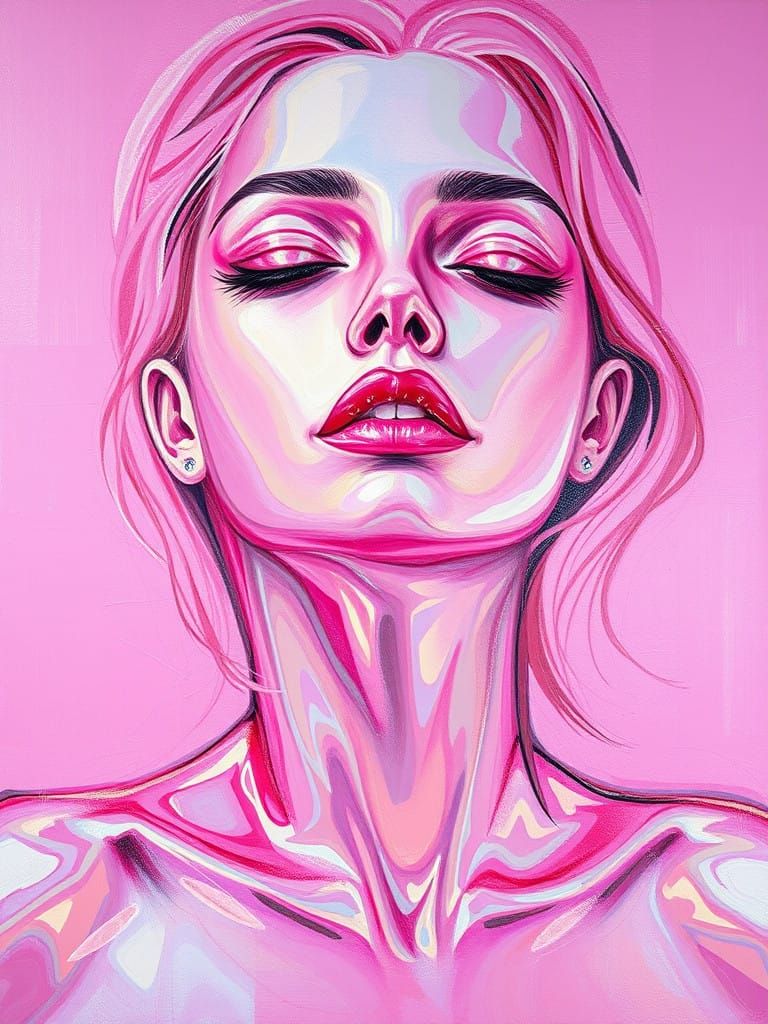 Iridescent Woman Erupts in Shimmering Pink Light