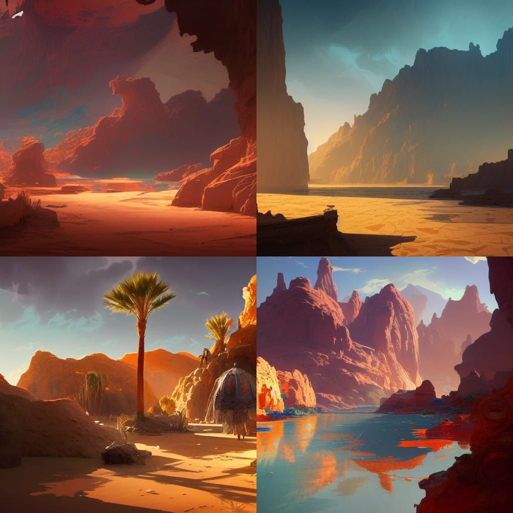 Lush Desert Oasis Concept Art in Art Nouveau Style