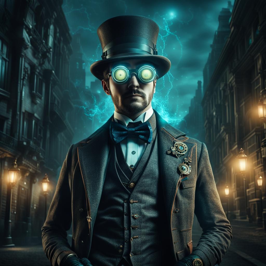 Steampunk Ghost Gentleman with Bioluminescent Details