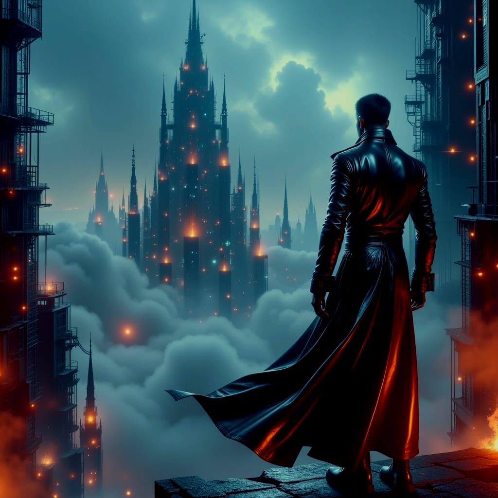 Cyberpunk Vampire in Neon Cityscape