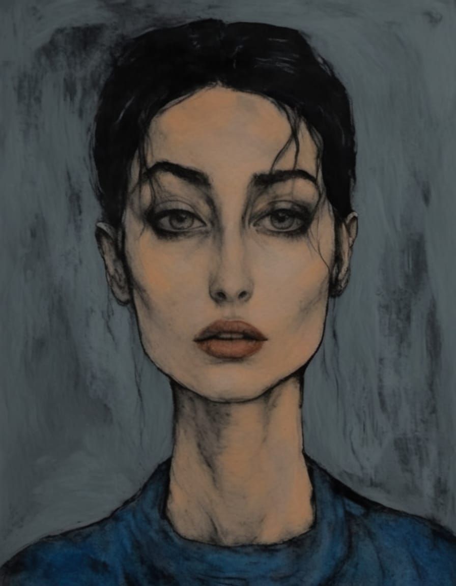 Goth Girl Portrait in High Contrast Impasto Style