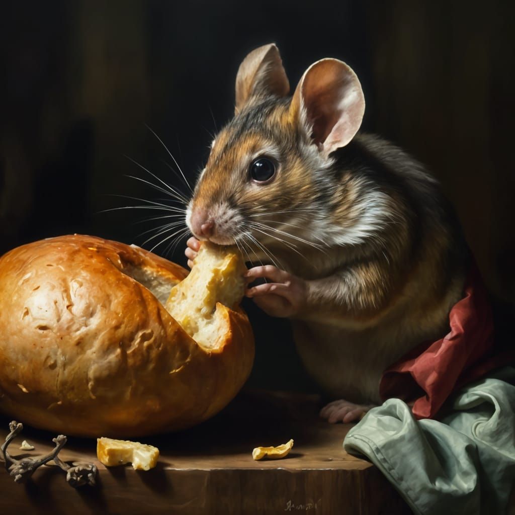 Mouse Stealing Bread, Inspired by Old Masters