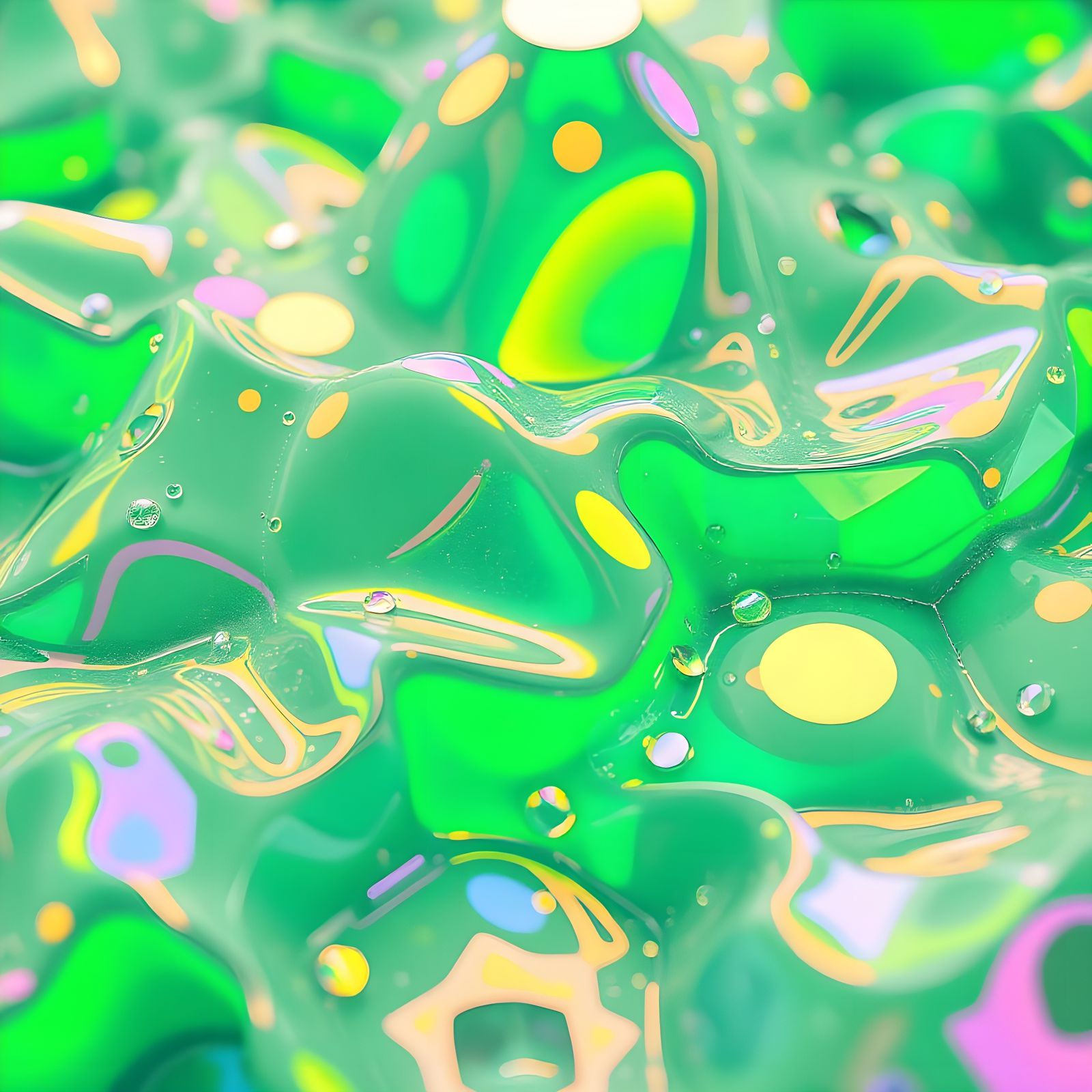 Prismatic Opalescent Gel Surface in Abstract 4D Fractal