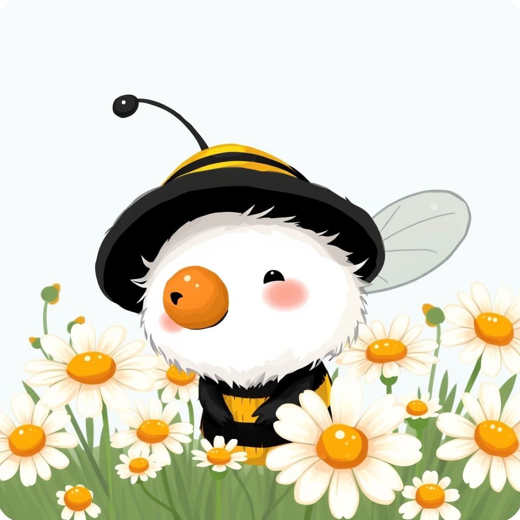 Whimsical Bee Dude in a Daisy Field