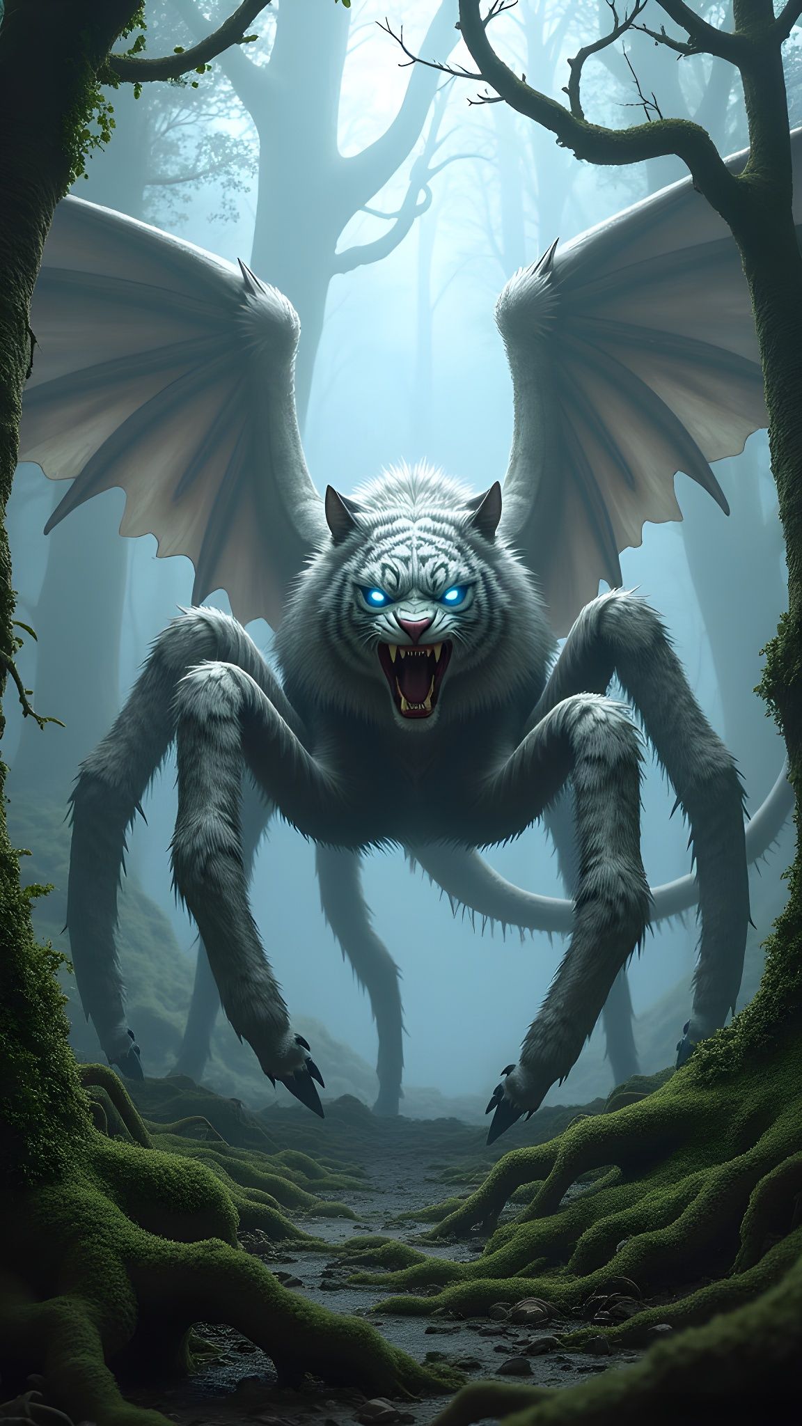 Fearsome Hybrid Creature in Misty Forest