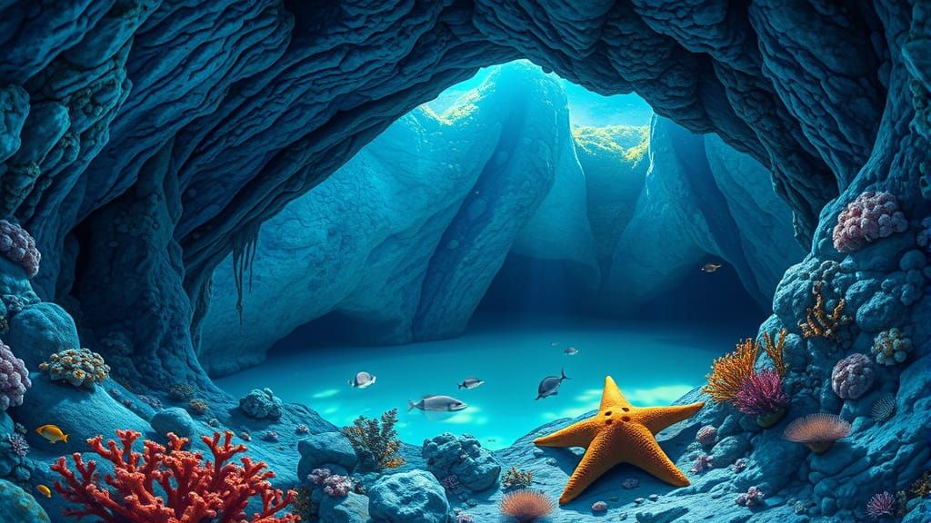 Vibrant Deep Sea Cave Oasis in Stalenhag Style