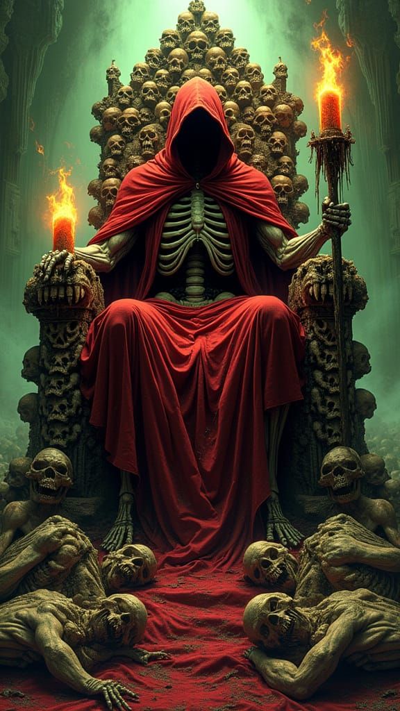 Skeletal Overlord on Skull Throne in Comic Book Style