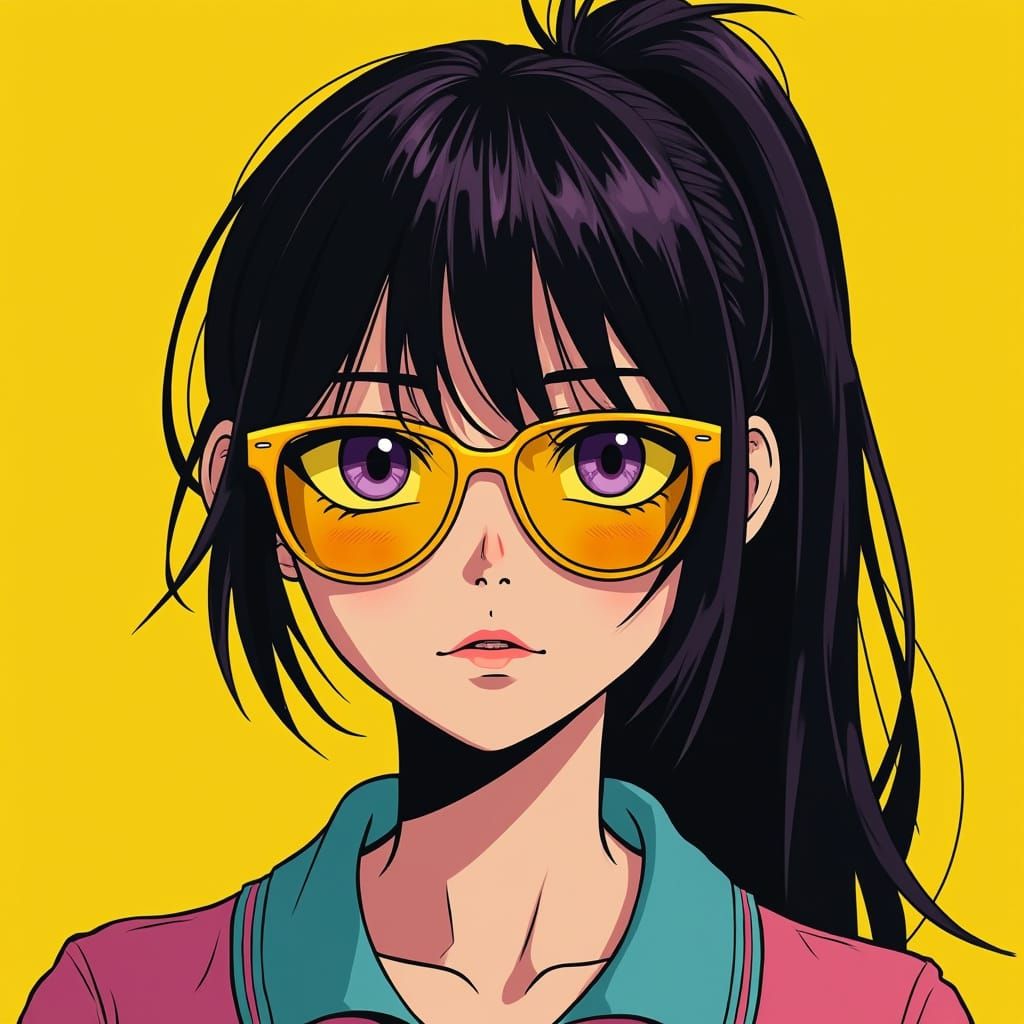 Girl with Sunglasses in Noir Pop Art Anime Style