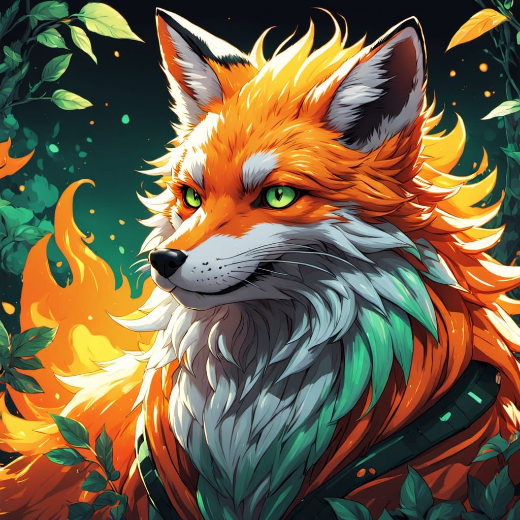 Majestic Fire Fox in Vibrant Anime Art