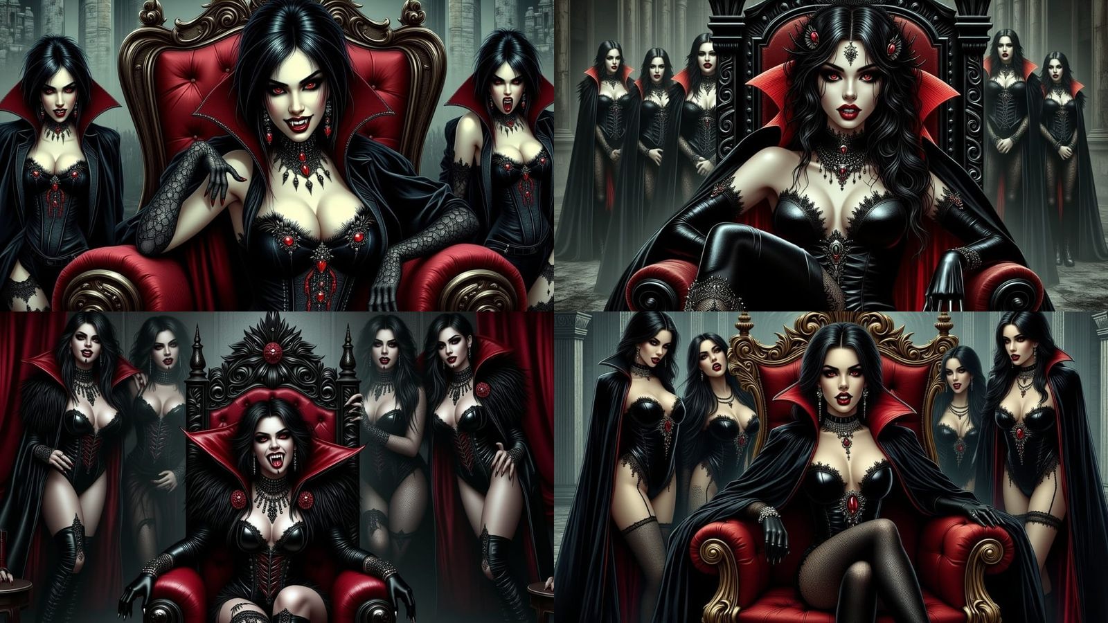 Regal Vampire Queen in Opulent Gothic Attire