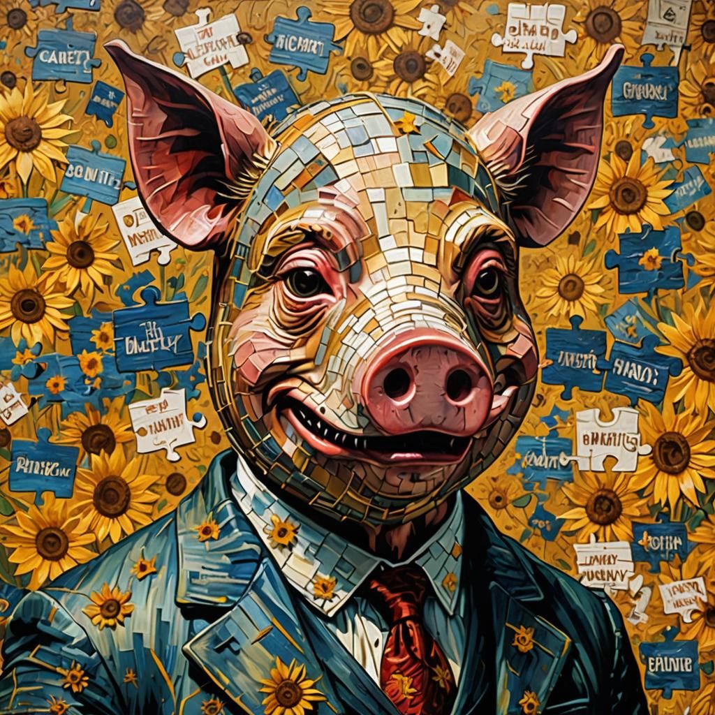 Pig Mask Digital Collage in Graffiti Style