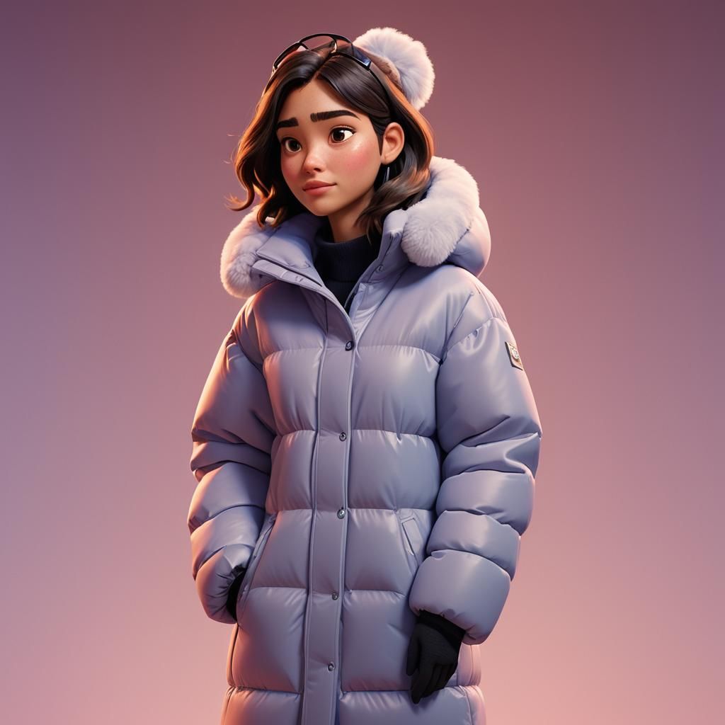 Girl in Puffy Coat: Pixar-Style 3D Animation