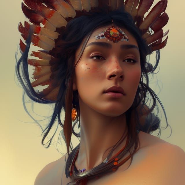 Detailed Portrait of Native Beauty in Art Nouveau Style