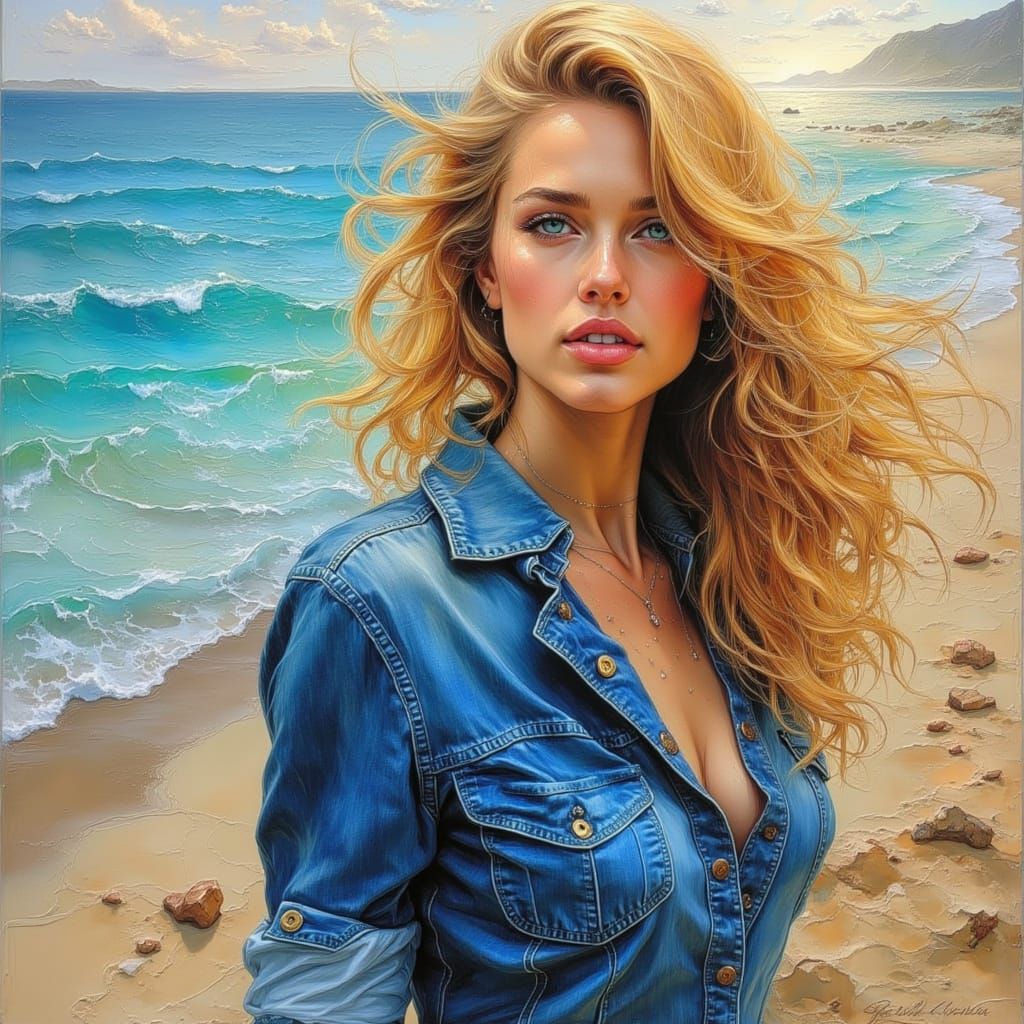 Denim Ballerina: A Colorful Impasto Dreamscape